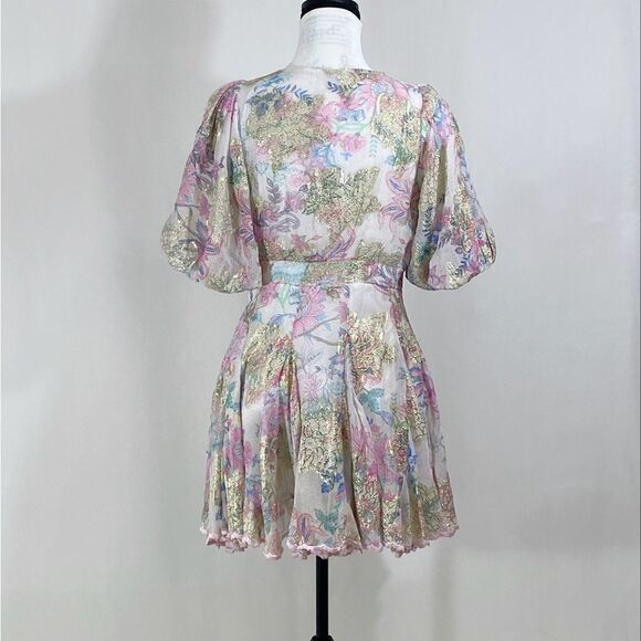 HEMANT & NANDITA Metallic Floral Puff-Sleeve Minidress size L - Picture 7 of 12